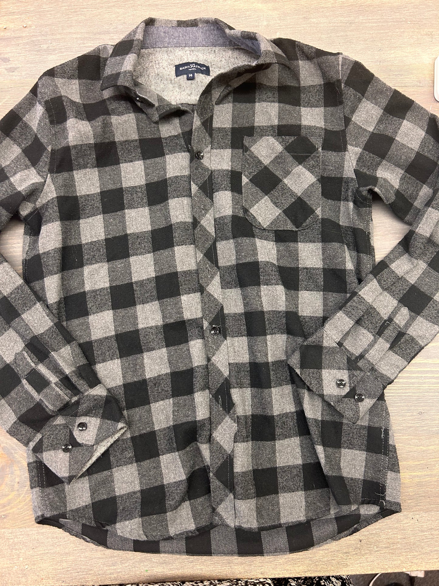 Saint Patrick youth 14 grey gingham flannel