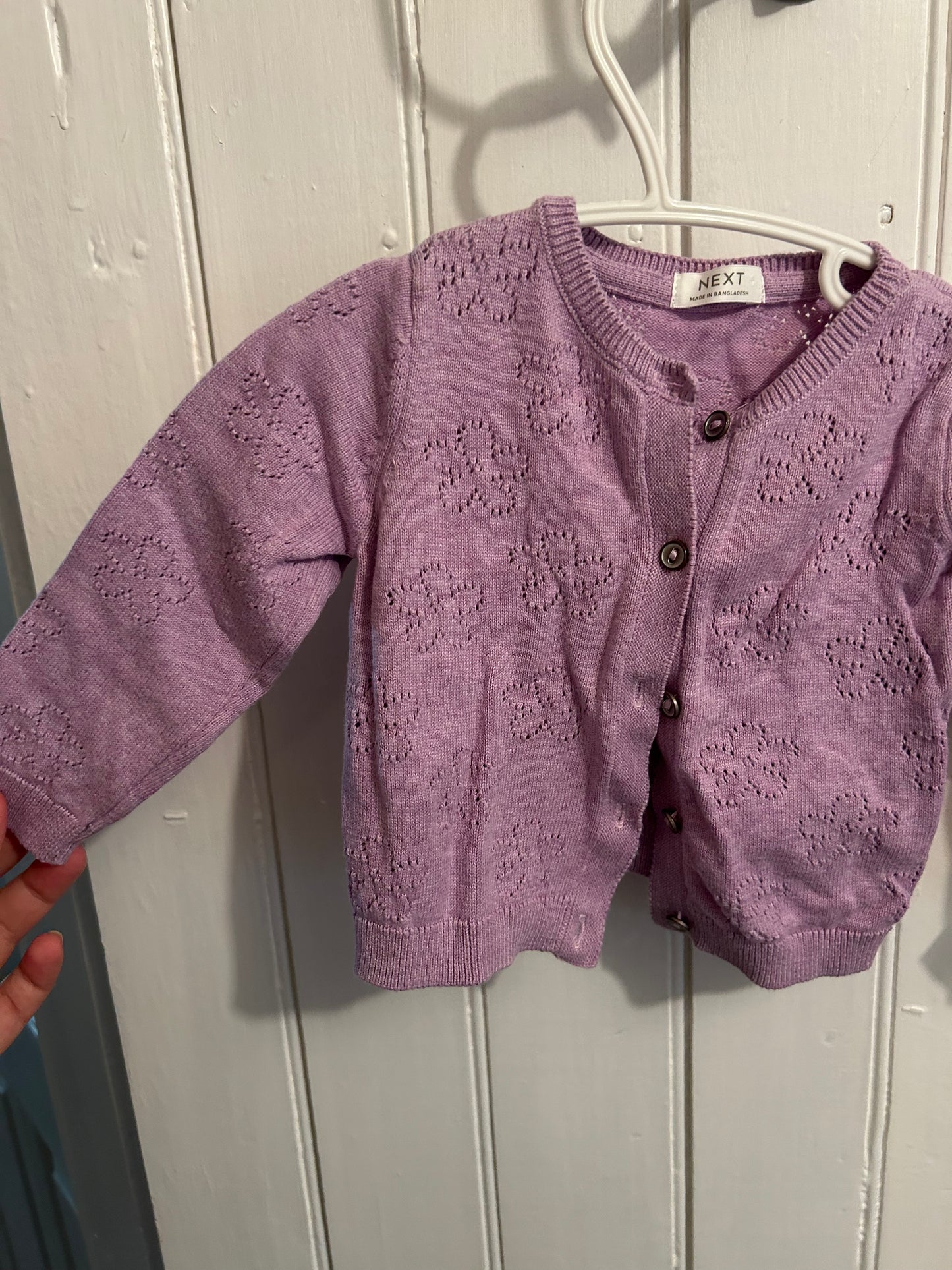 Next 6/9m purple floral knit button up cardigan