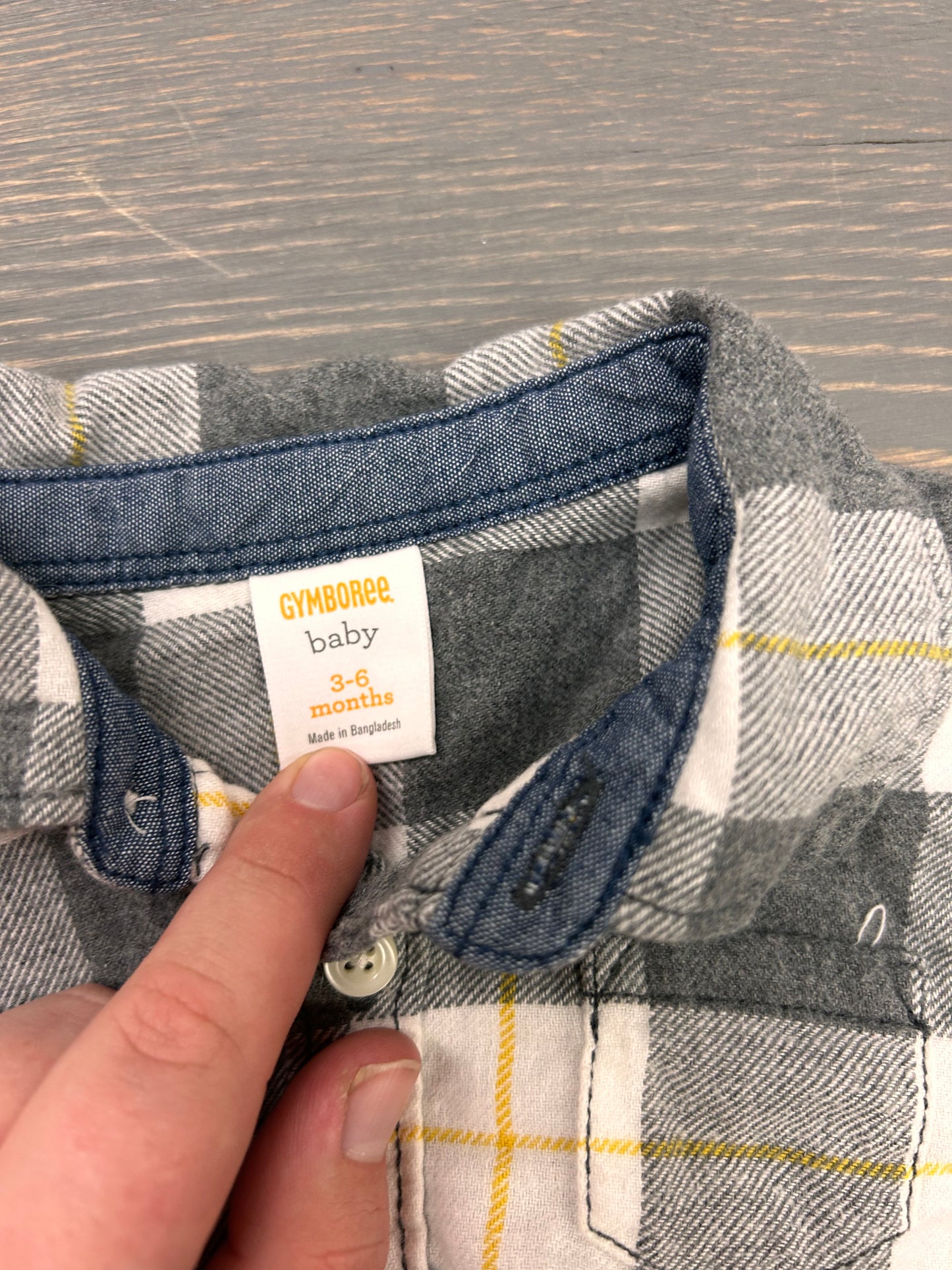 Gymboree 3/6m grey & yellow flannel onesie