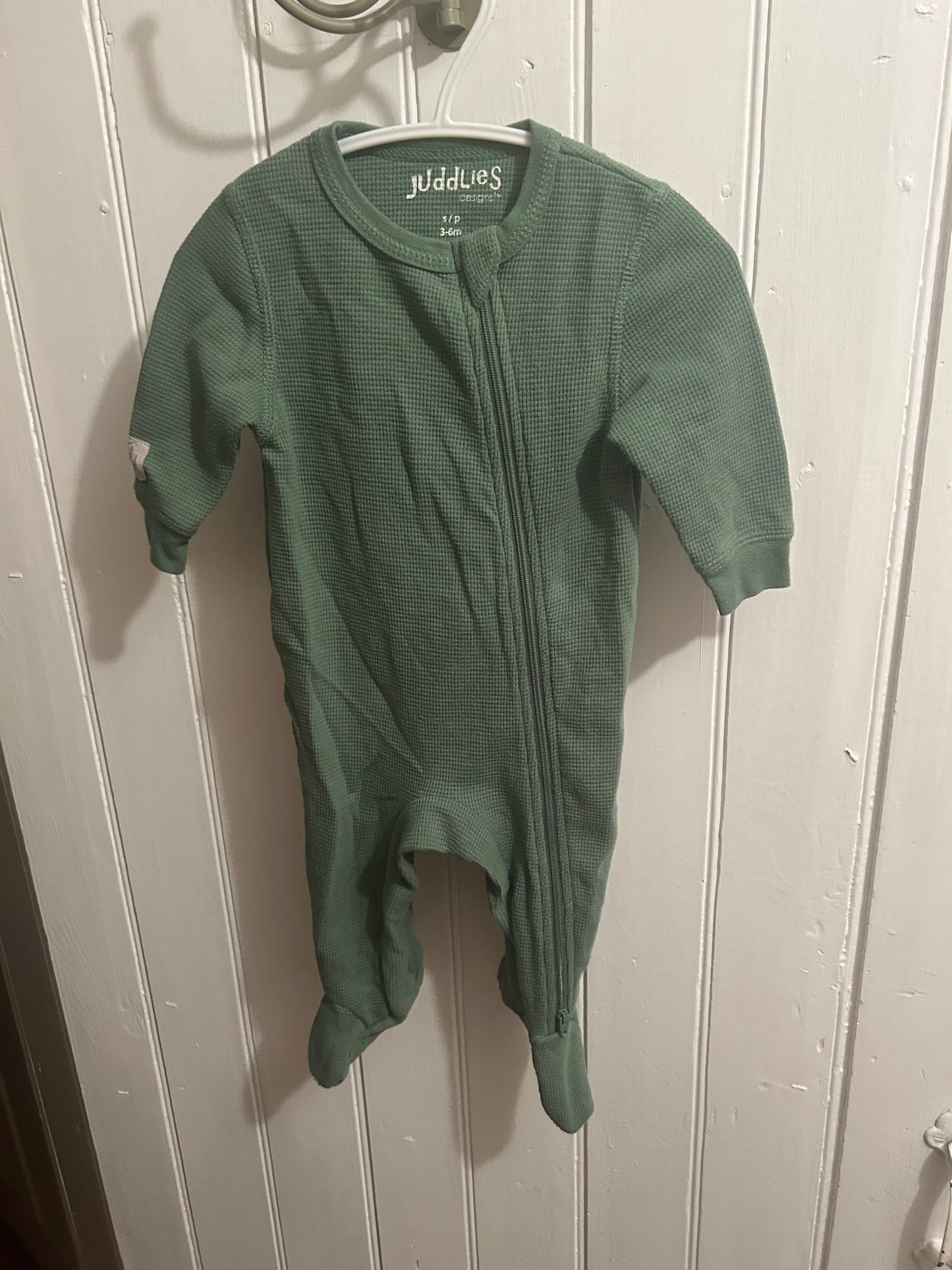 Juddles 3/6m green waffle knit zip up sleeper