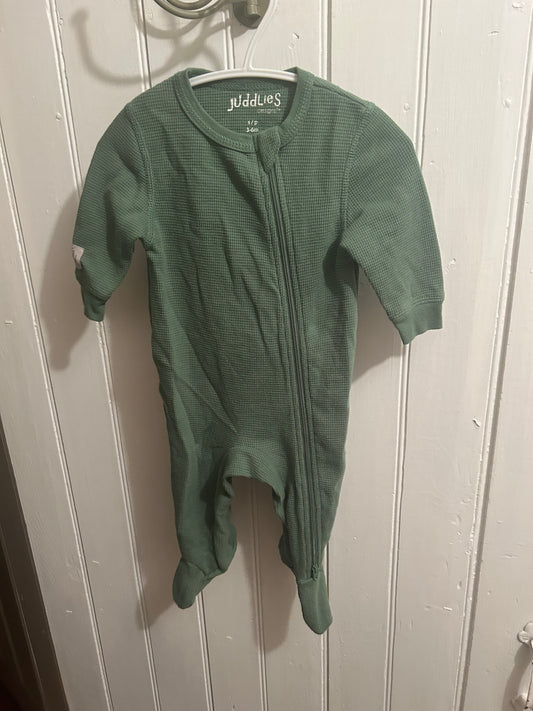 Juddles 3/6m green waffle knit zip up sleeper