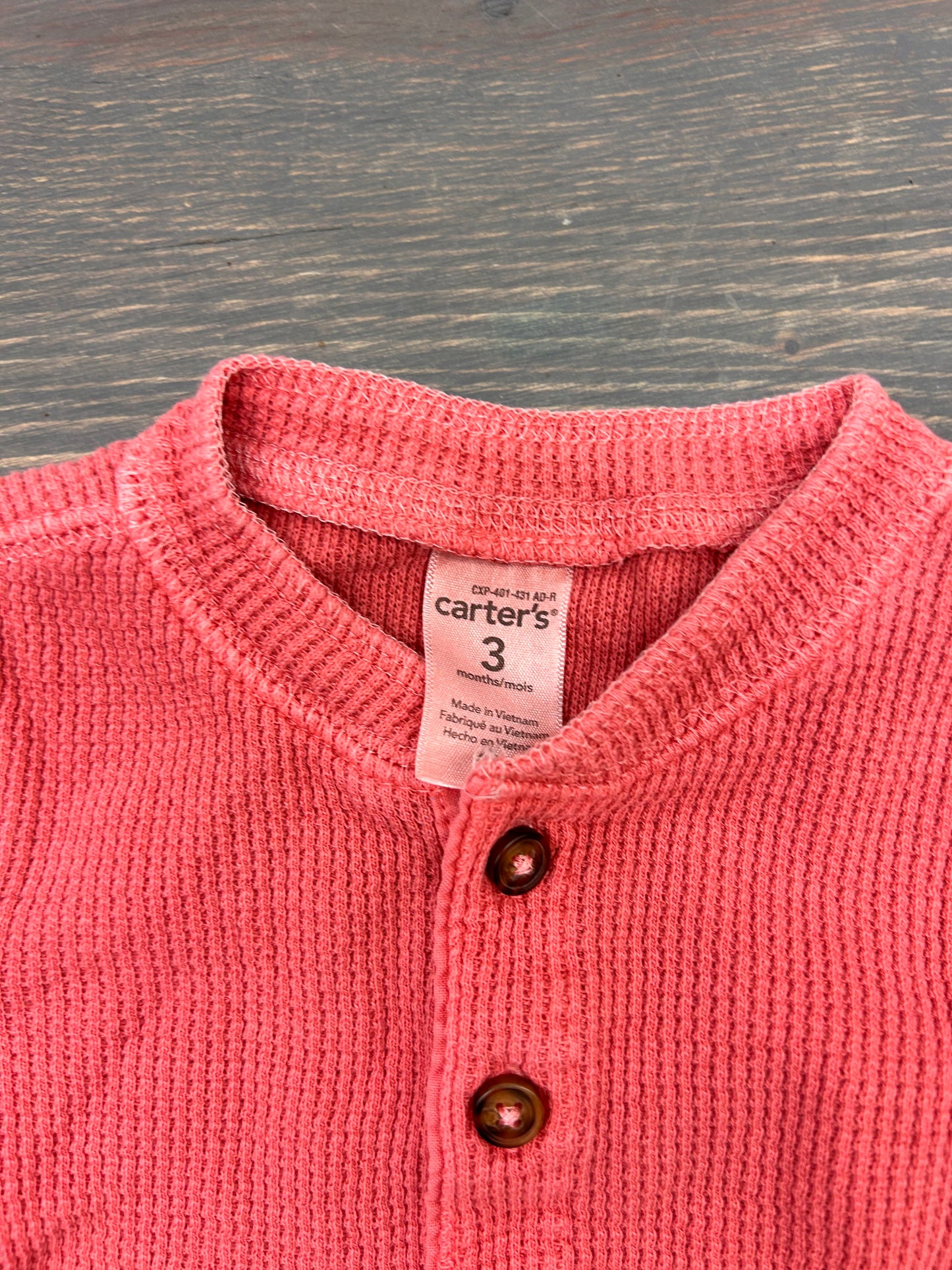 Carters 3m pink waffle knit long sleeve top