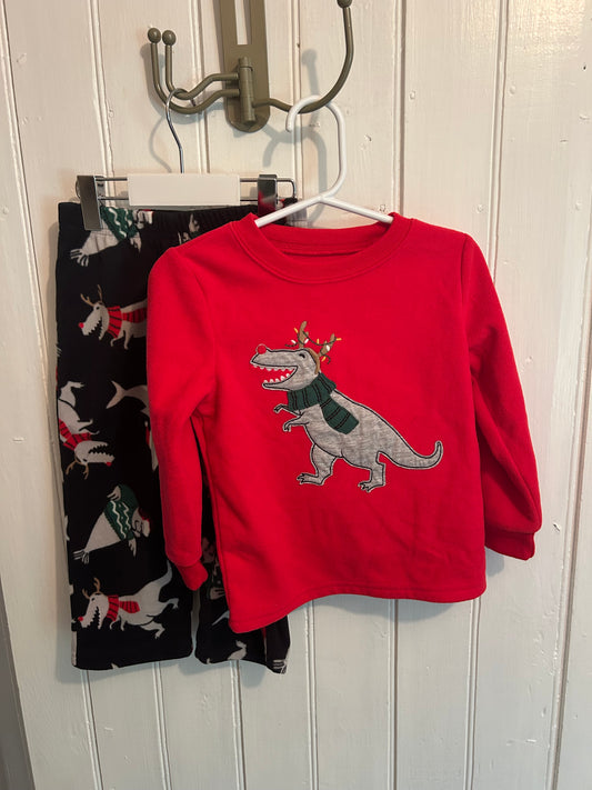 Carters 2t Christmas Dino fleece 2pc sleep set