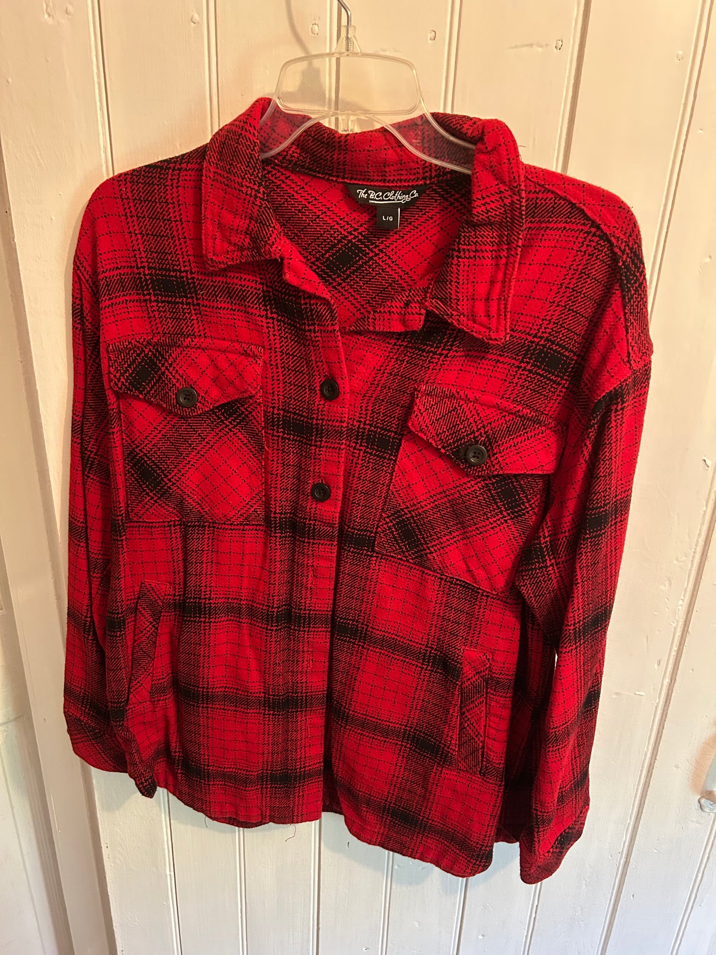 BC clothing large red plaid Shacket
