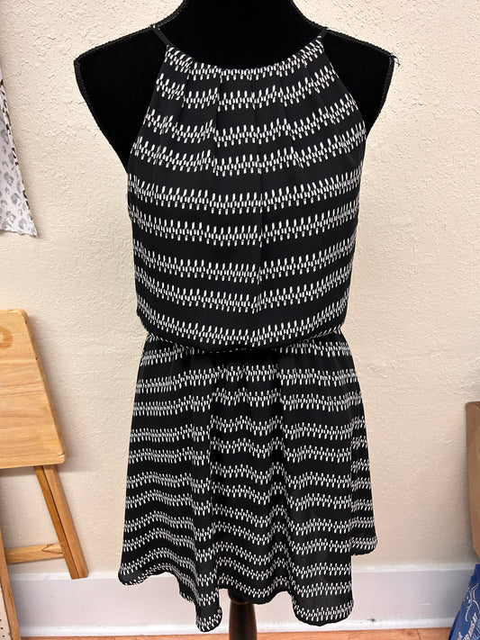 Lush medium black & white striped high neck sleeveless dress