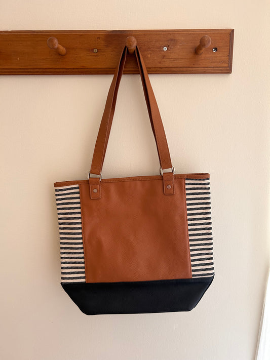 31 brown & black striped tote bag