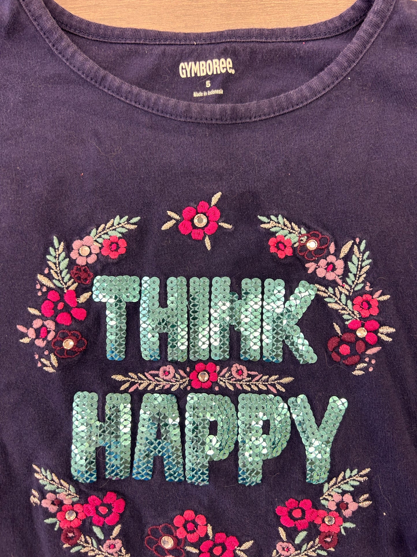 Gymboree 5 think happy sequin graphic shirt