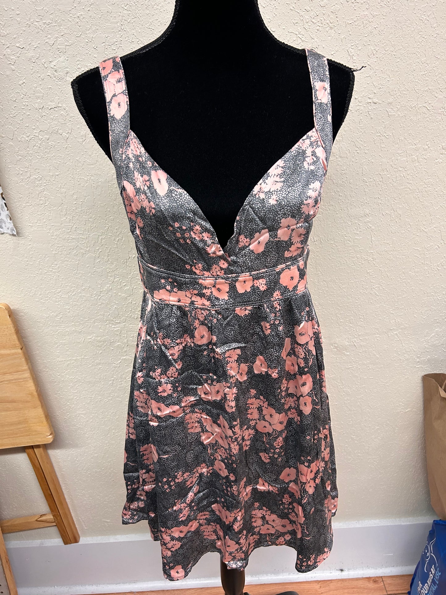 Marciano large pink & grey floral silk mini dress