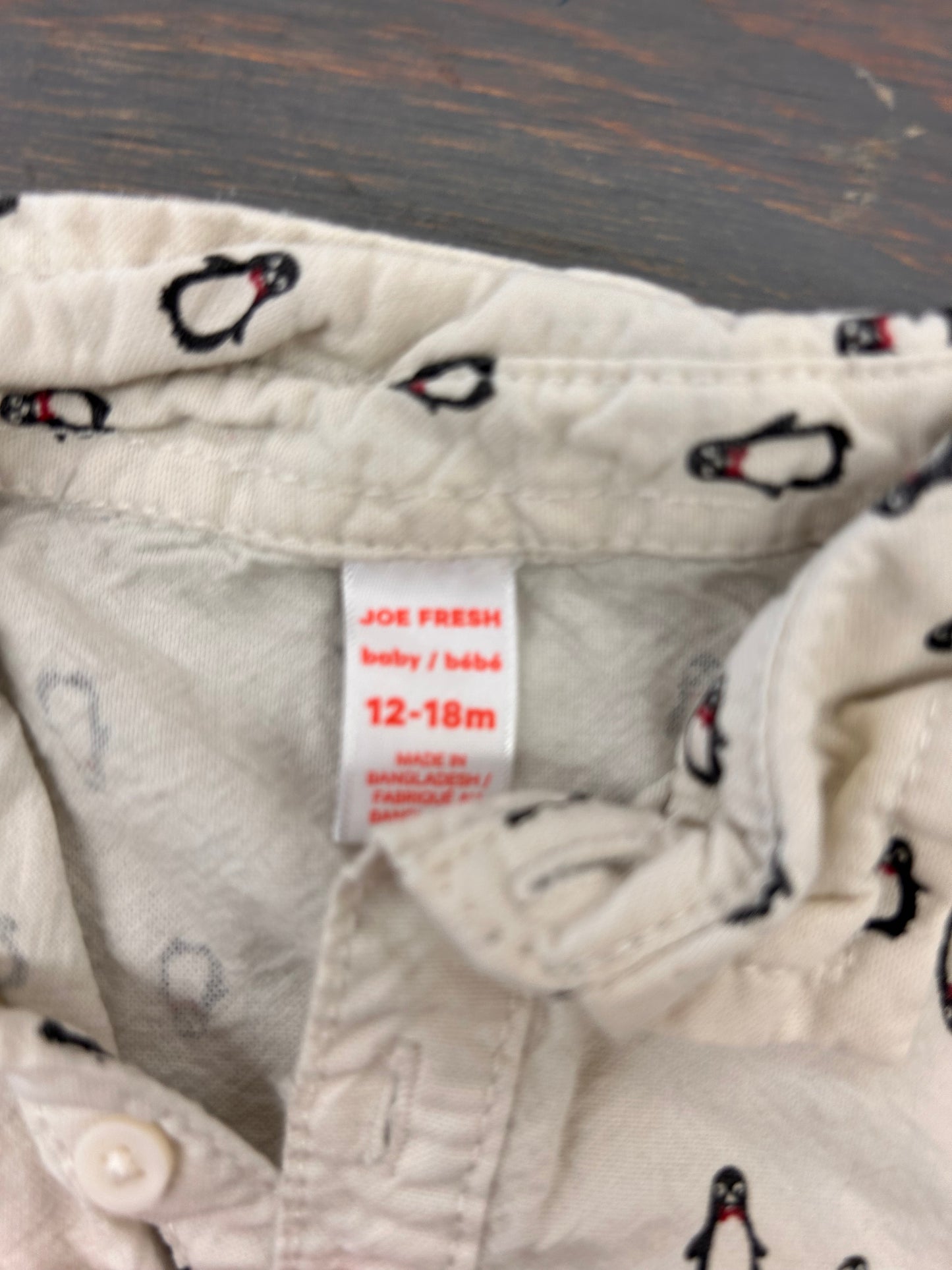 Joe fresh 12/18m penguin button up flannel