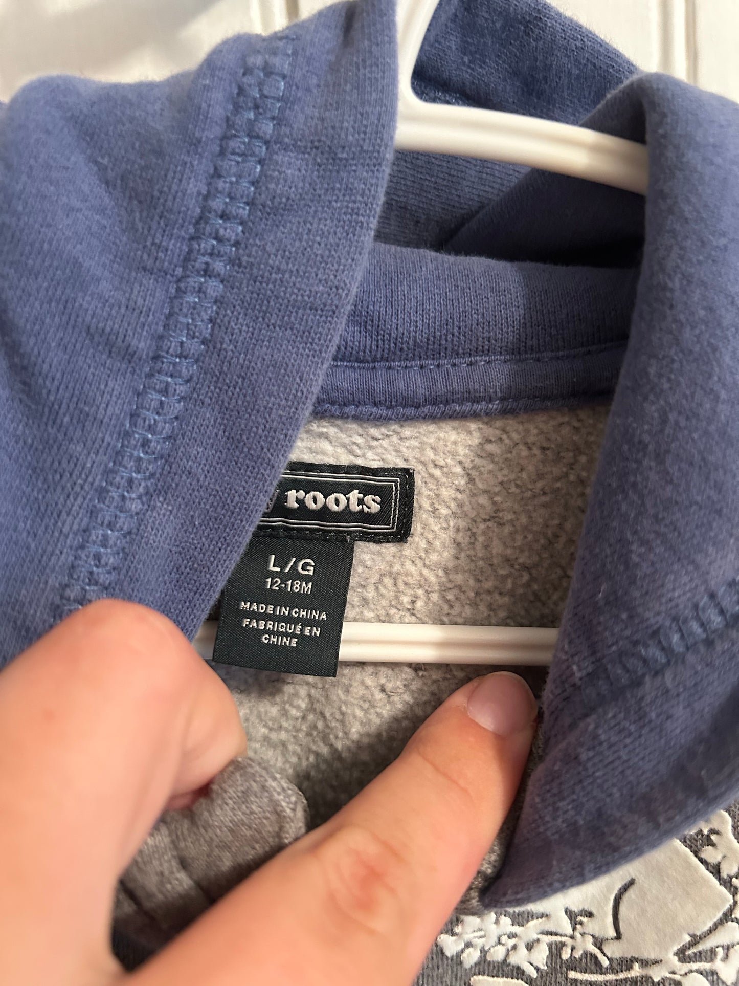 Roots 12/18m grey & blue zip up hoodie
