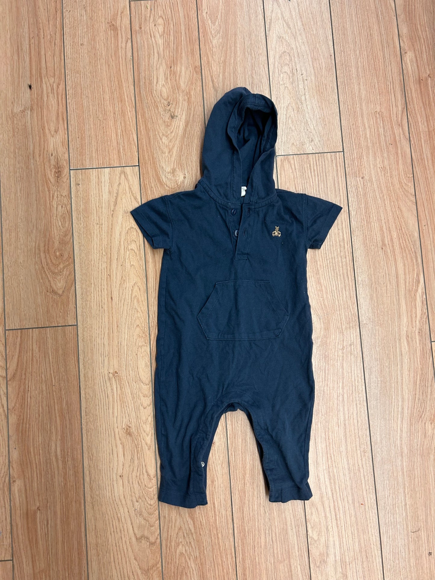 Gap 6/12m navy blue hooded romper