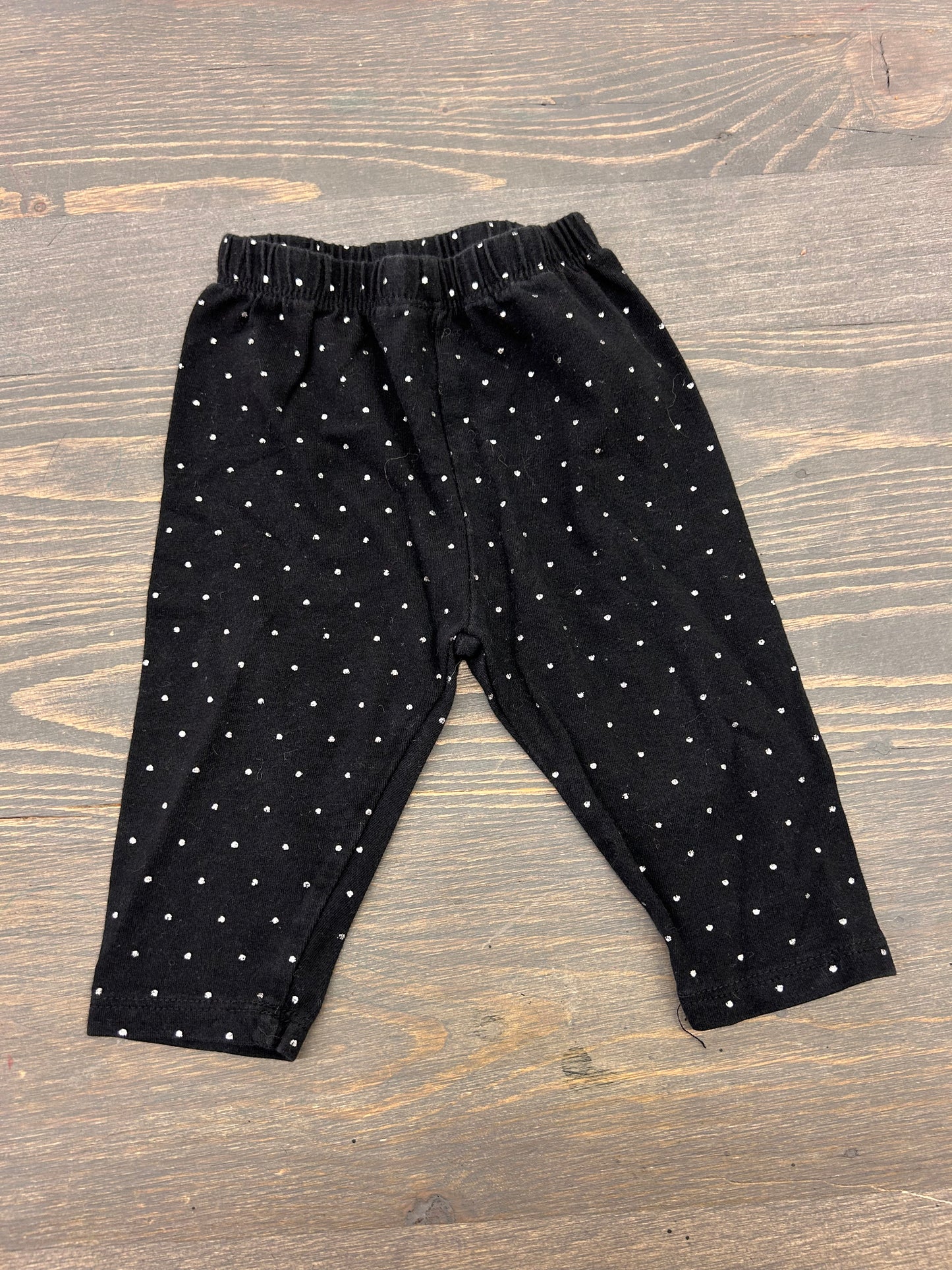 Children’s place 0/3m black & silver glitter polka dot leggings