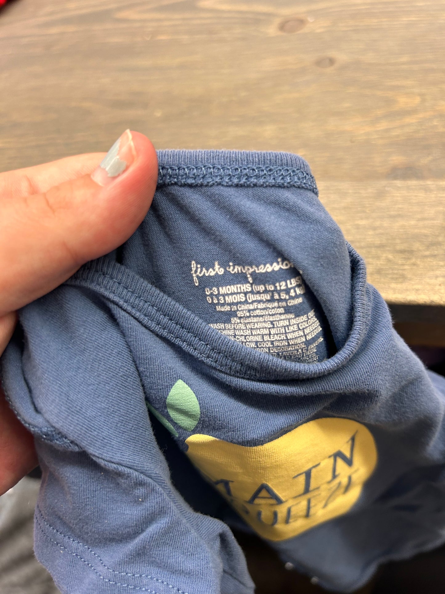 First impressions 0/3m blue main squeeze onesie