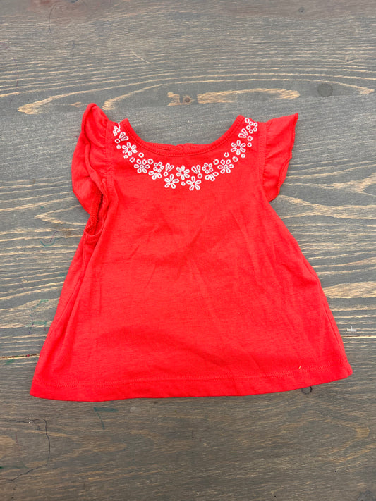 Joe fresh 3/6m red floral neckline top