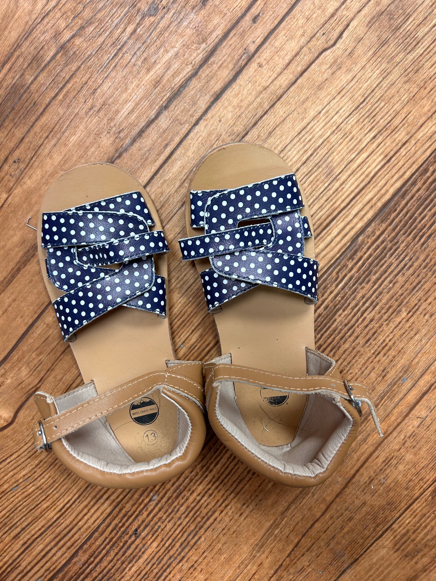 West coast moccasins 13 blue polka dot Sandals