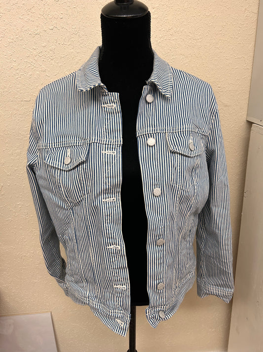 Old navy large navy & white striped denim jacket