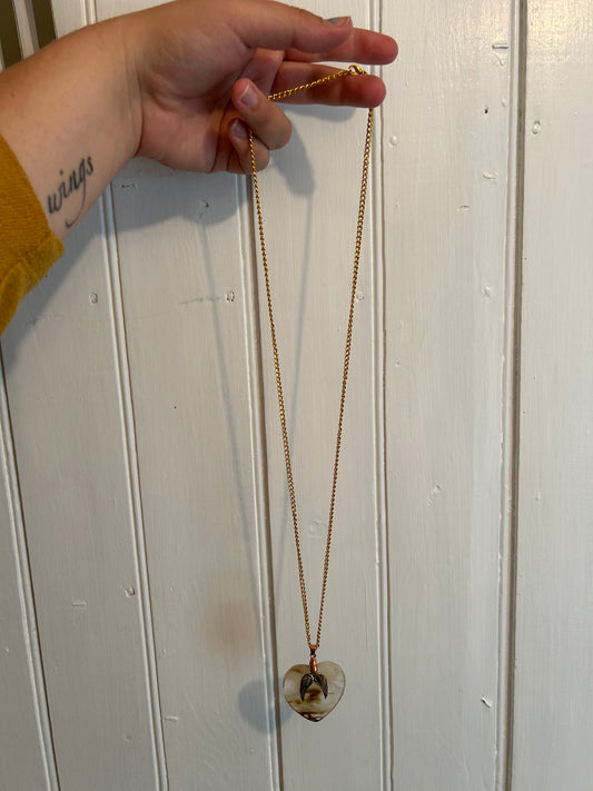 Handmade brown wings heart gemstone necklace