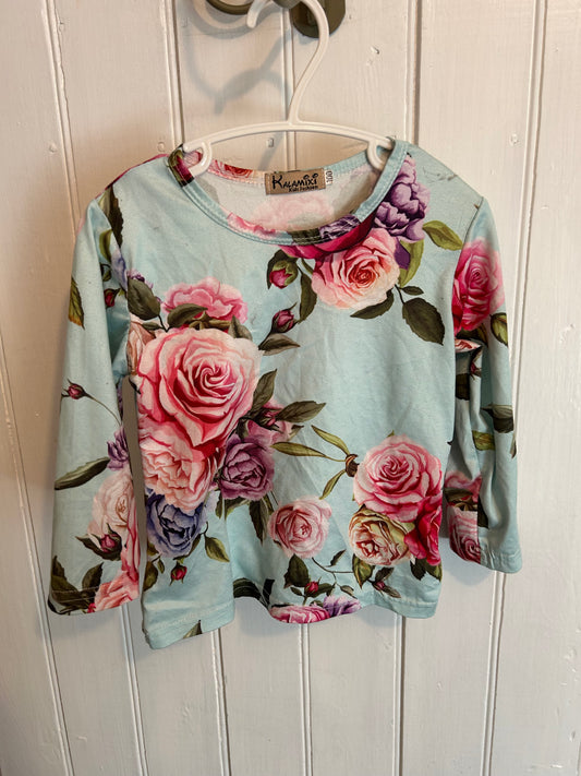 2t pink & blue floral tshirt