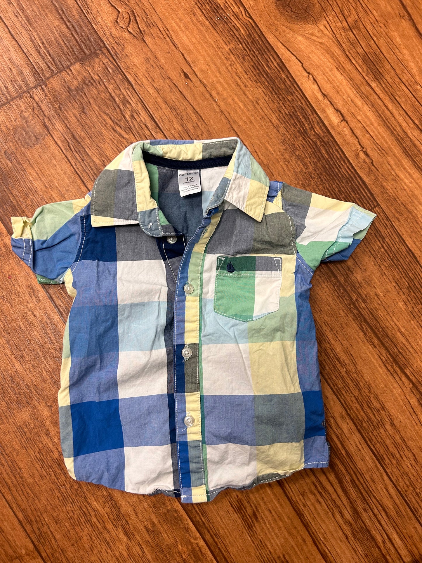 Carters 12m blue & green plaid shirt