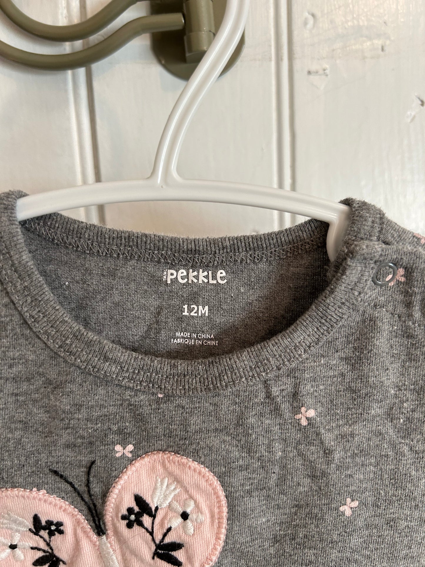 Pekkle 12m grey & pink butterfly top