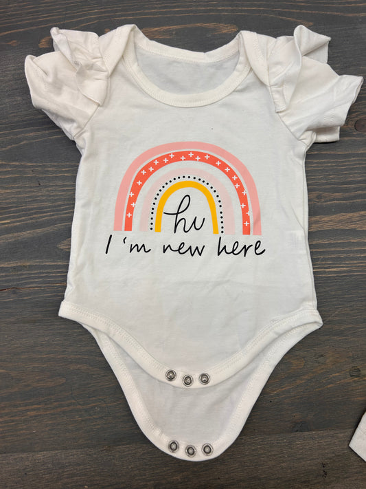 Small shop 0/6m new here onesie