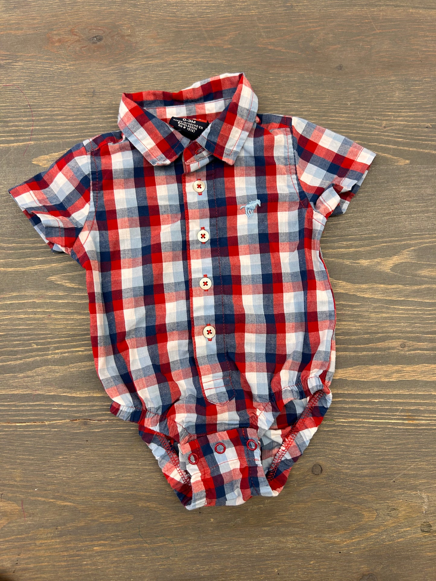 Wrangler 0/3m red & blue gingham onesie