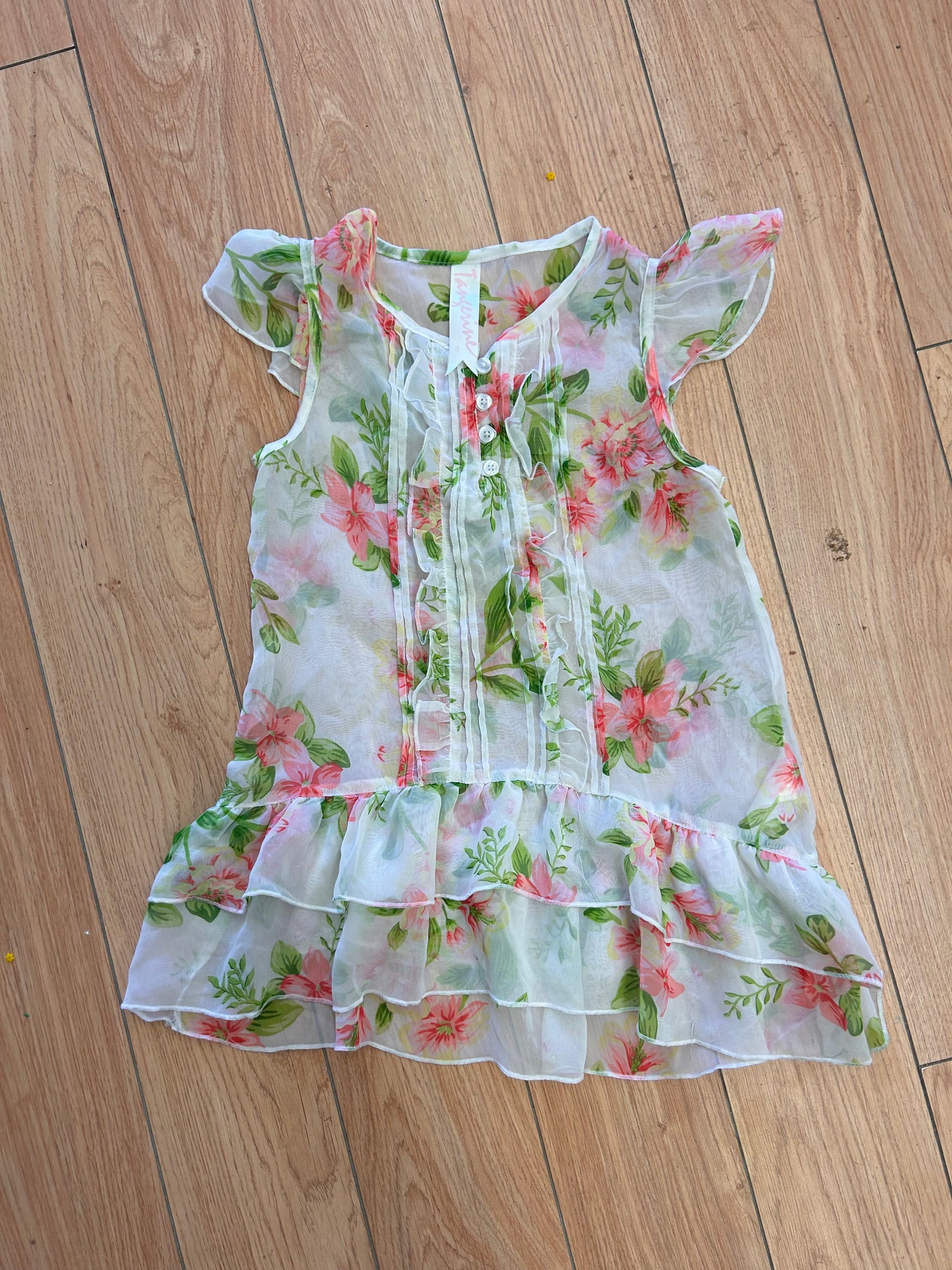 Tangerine 8 pink & green floral sheer tunic