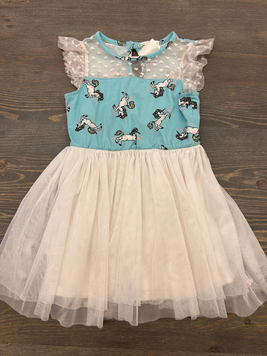 Jenna & Jessie 2t blue unicorn white tulle dress