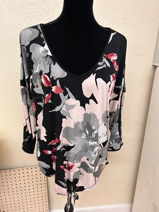 Cleo xl pink & black floral long sleeve blouse