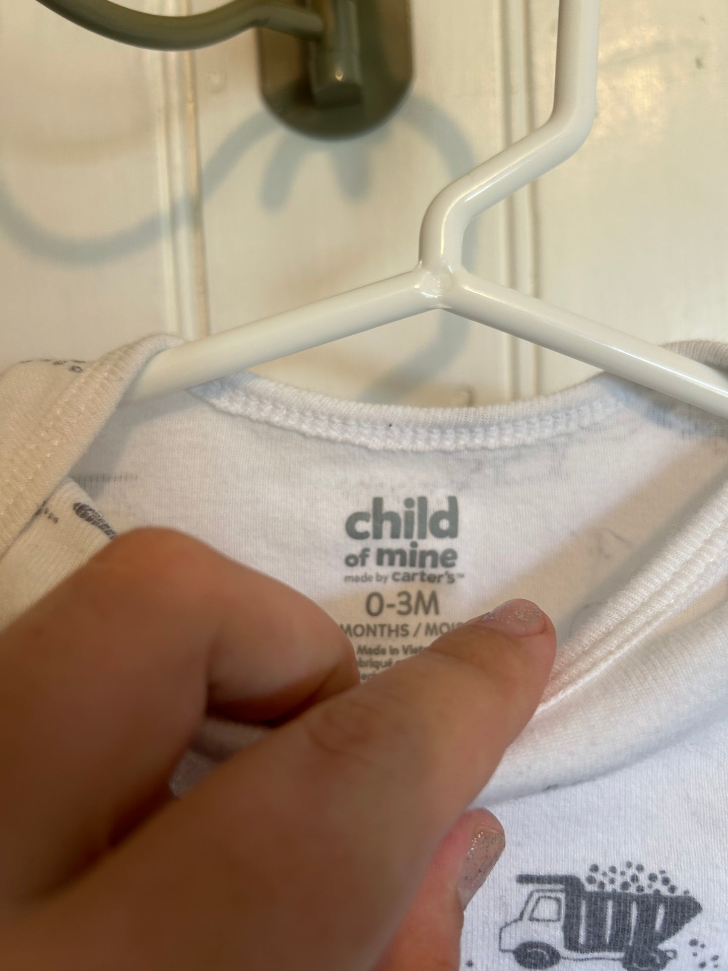 Carters 0/3m white & grey construction onesie