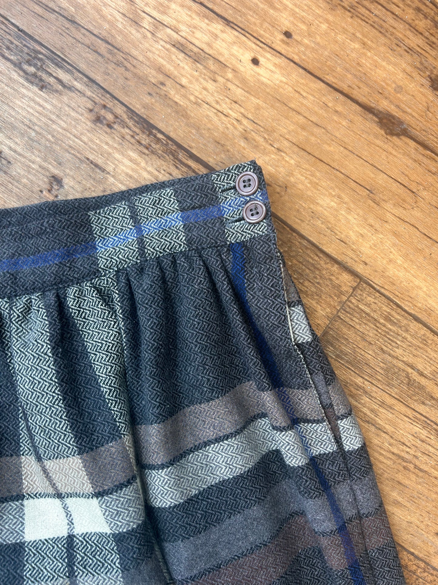 Vintage Louben 12 grey plaid wool midi skirt