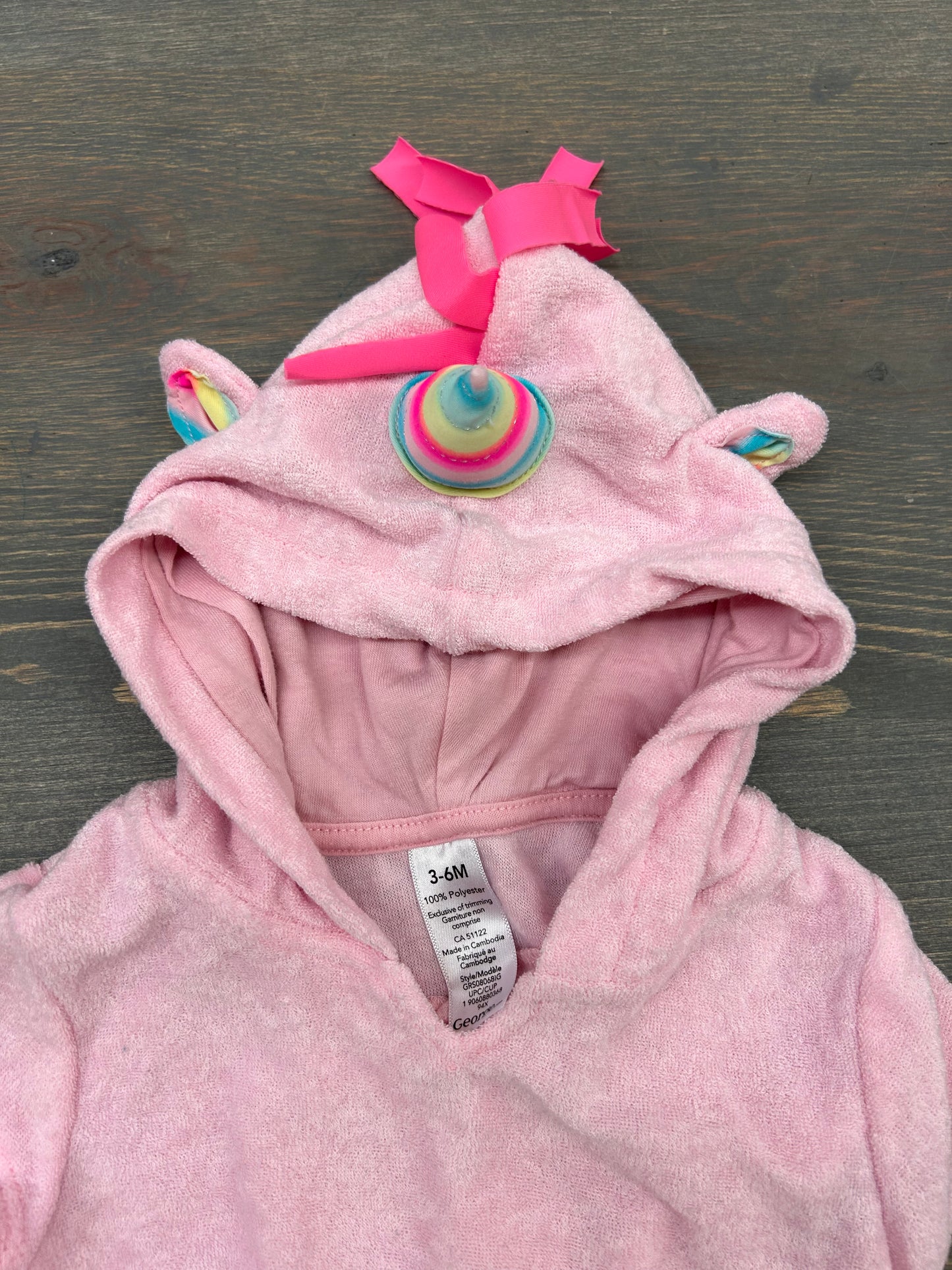 George 3/6m pink unicorn hooded towl beach coverup