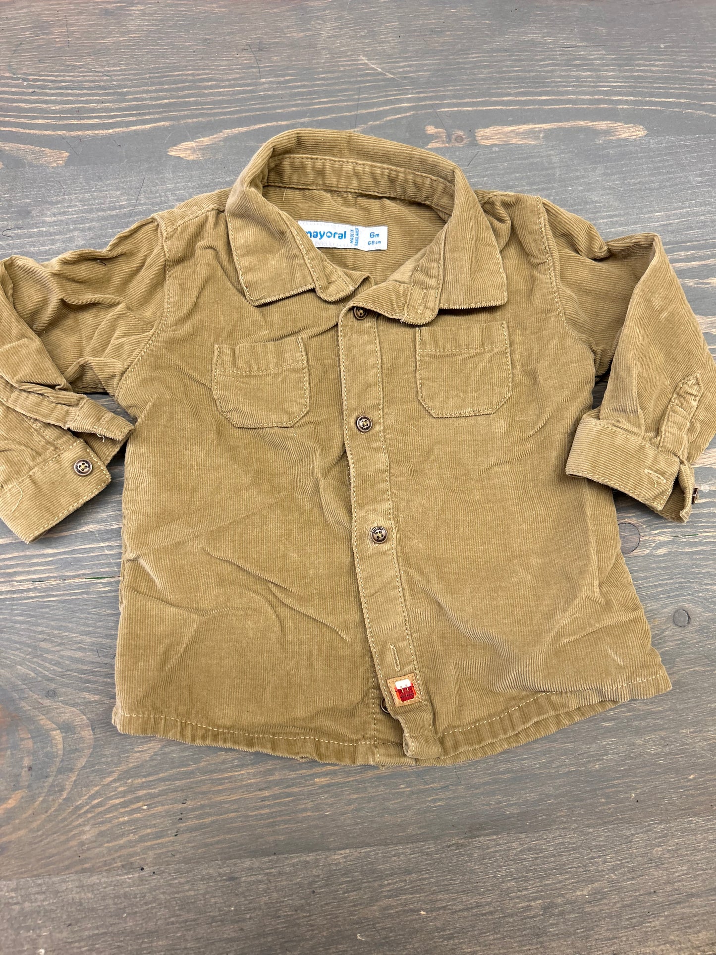 Mayoral 6m brown corduroy button up shirt