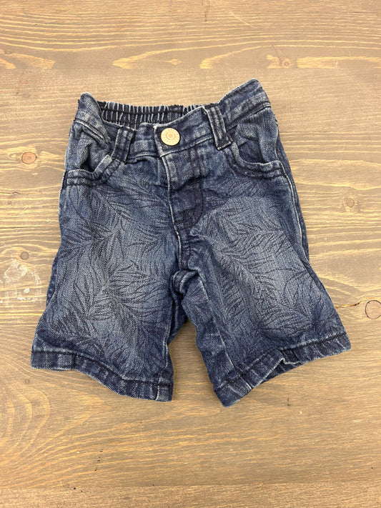 Old navy3/6m blue denim leaf print shorts