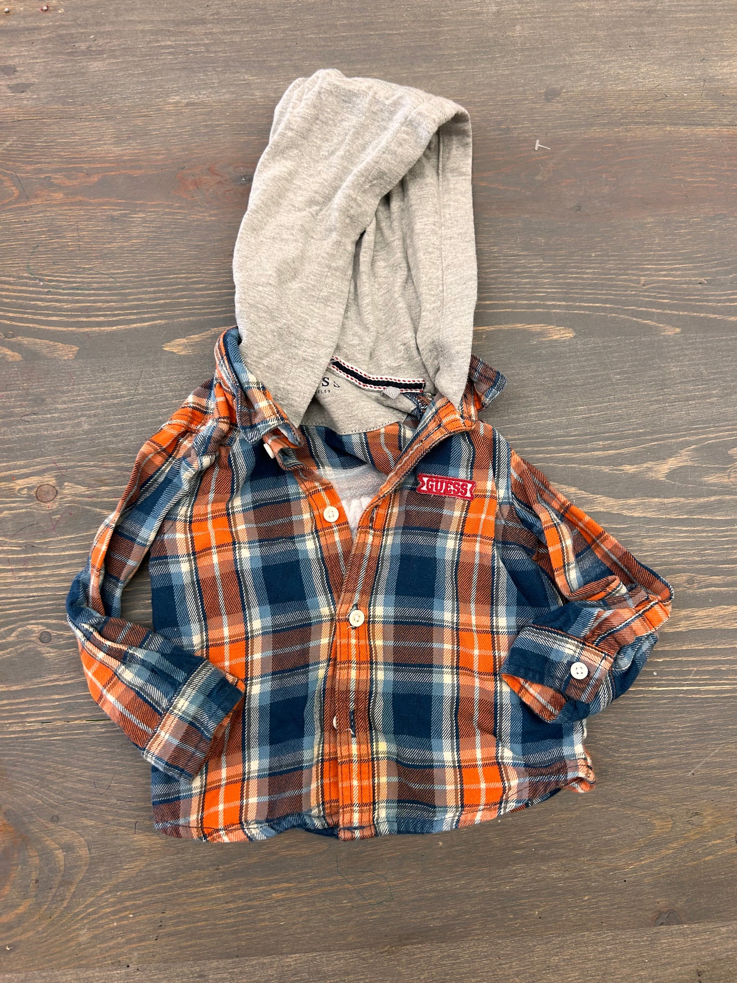 Guess 12m blue & orange hooded flannel