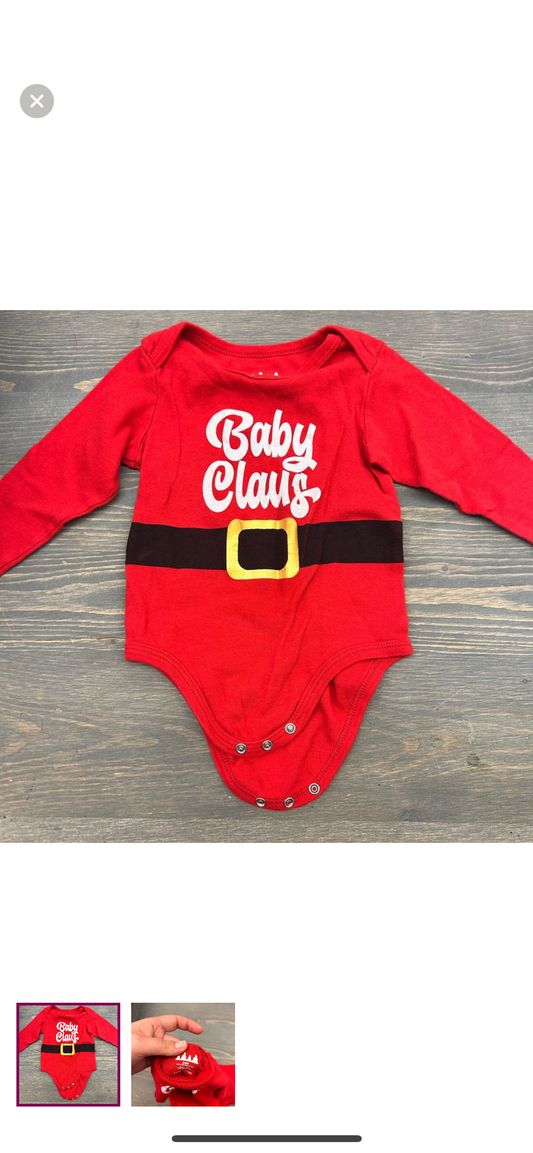 George 24m red baby claus onesie