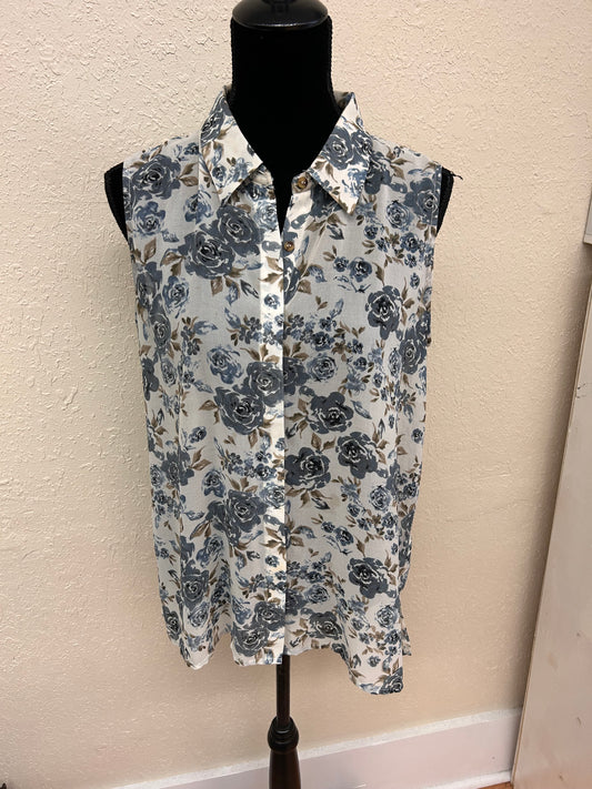 Mystree large blue floral sleeveless blouse