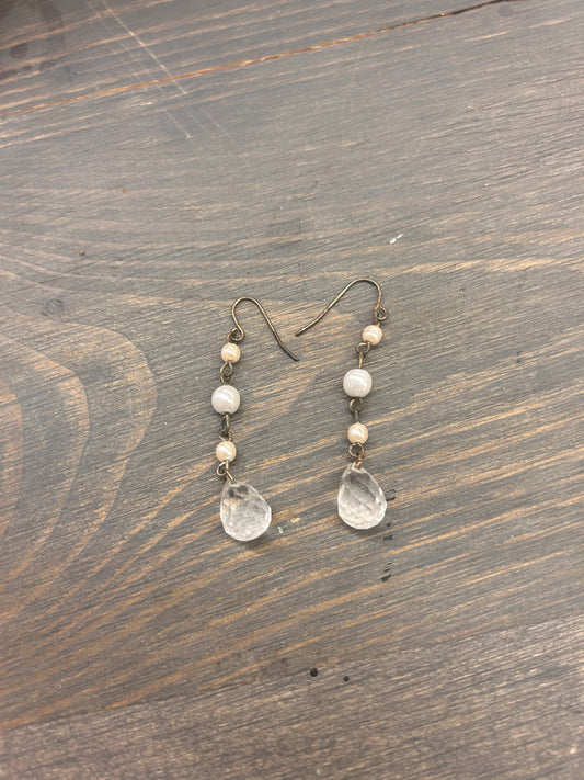 White gemstone dangle Earrings