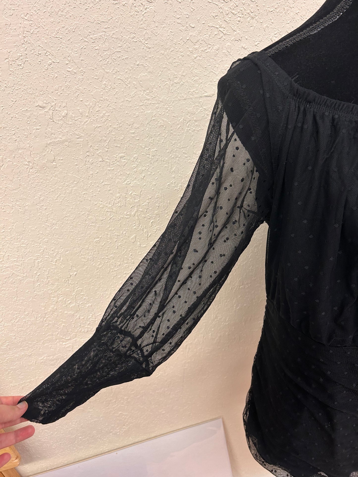 Additional Elle 1x black mesh long sleeve off the shoulder blouse