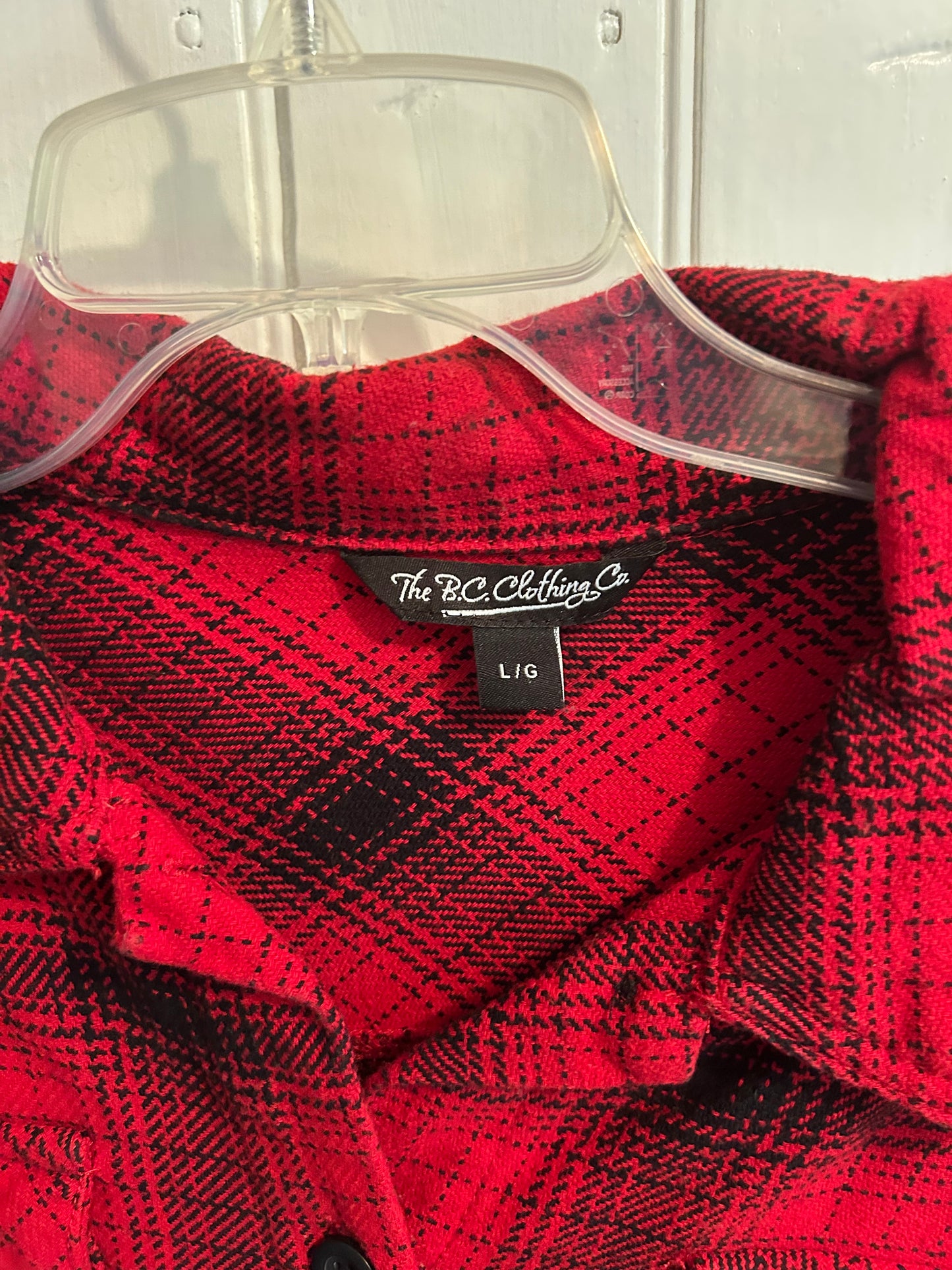 BC clothing large red plaid Shacket