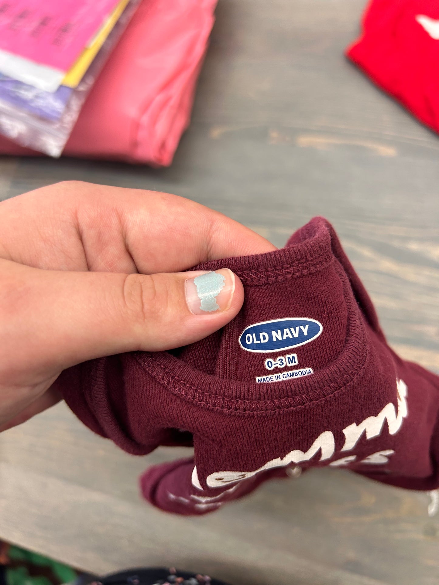 Old navy 0/3m burgundy mama happy onesie