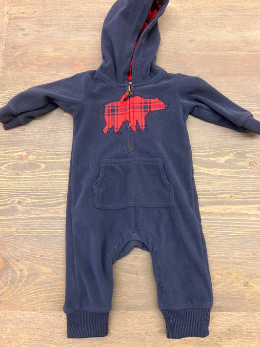 Carters 6m blue plaid bear fleece bunting suit