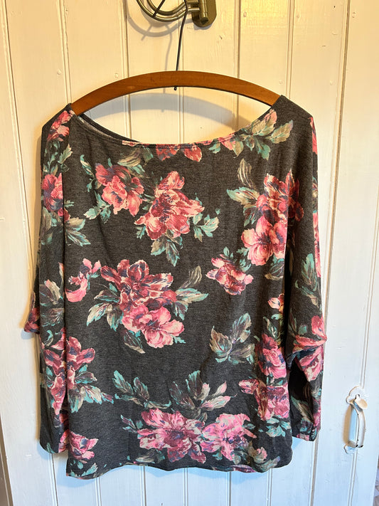 White birch large grey & pink floral top