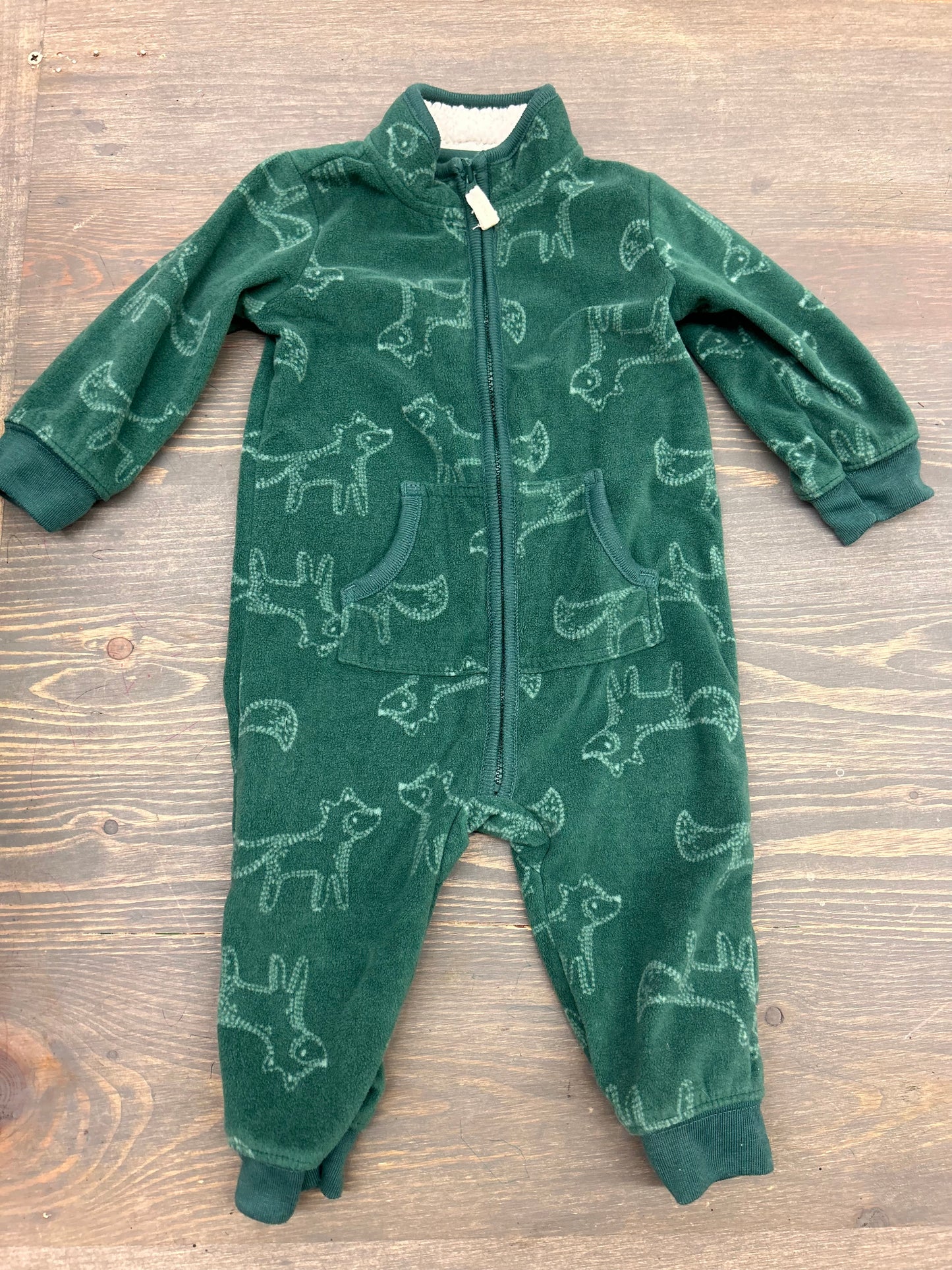 Carters 6/9m green fox fleece suit