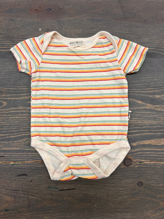 Rabbit & bear 3/6m rainbow striped onesie