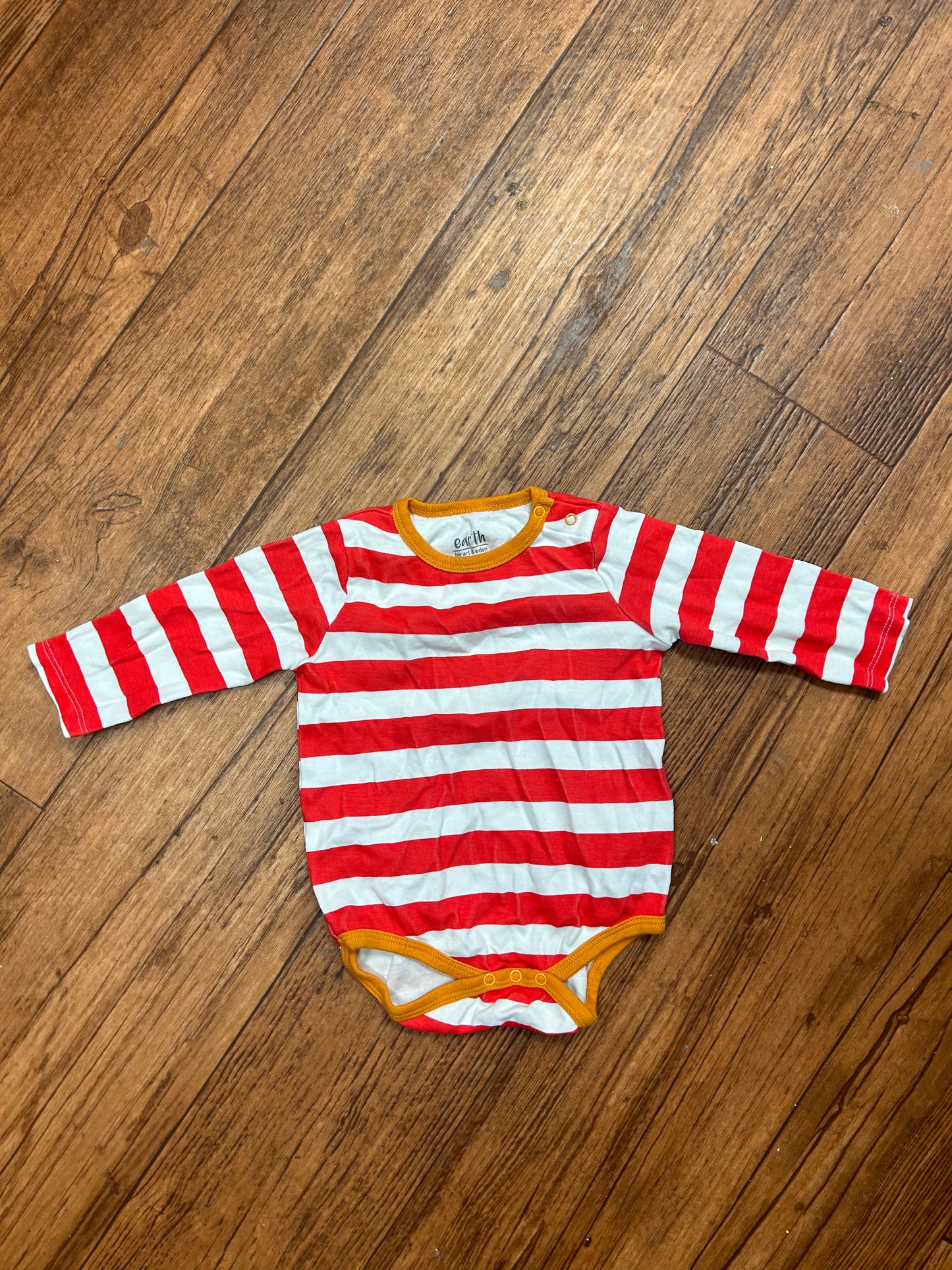 Earth 12m Long Sleeved Red and White Striped Onsie