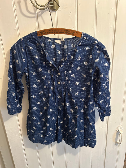 Gap girls 14 blue floral polka dot blouse