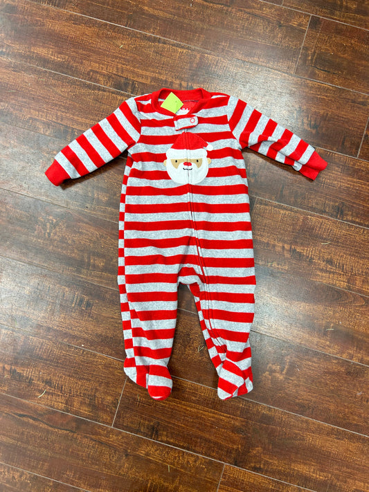 Carters 3/6m red striped Santa fleece sleeper