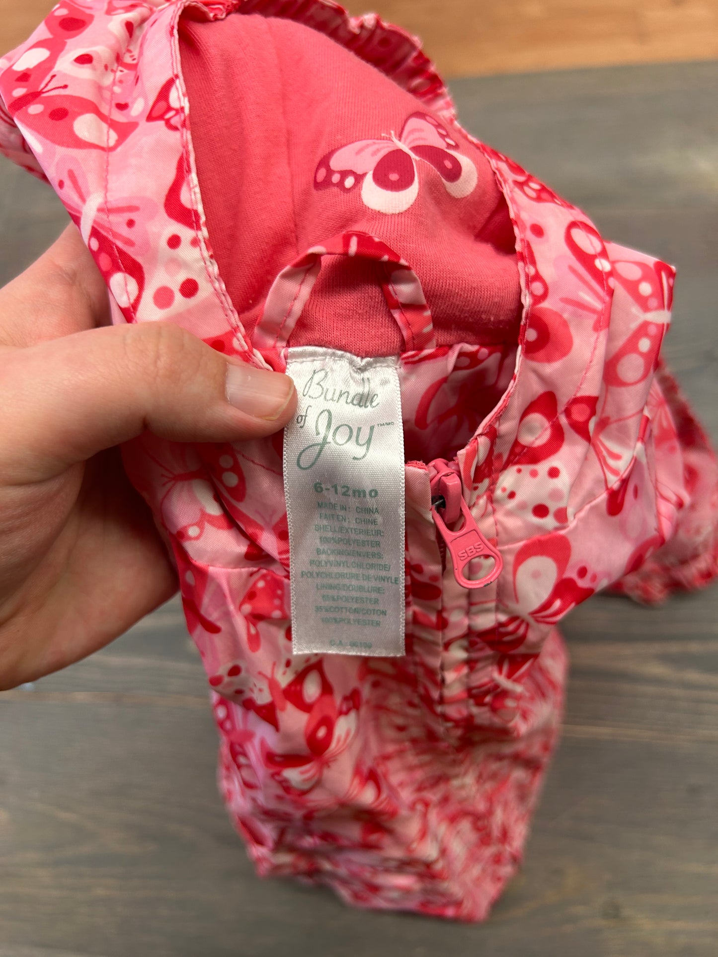 Bundle of joy 6/12m pink butterfly rain jacket