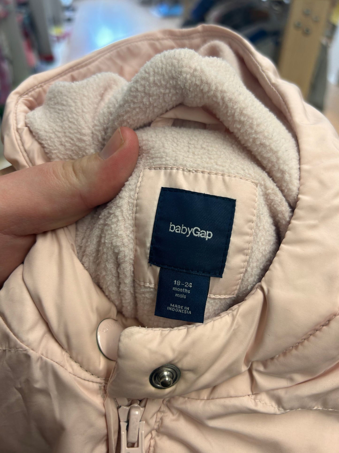 Gap 18/24m pale pink puffer winter jacket